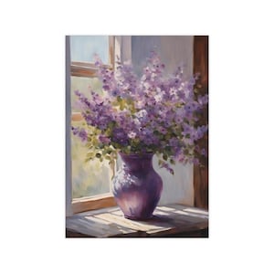 Póster de jarrón rústico, arte de lavanda, impresión de decoración de pared, regalo de decoración del hogar, estilo de granja, ilustración floral, imagen botánica, país