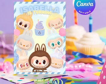 Pastel Plush Monster Birthday Invitation, Cute Digital Party Invite, Editable & Printable Template, Girl's birthday party, Kawaii invitation