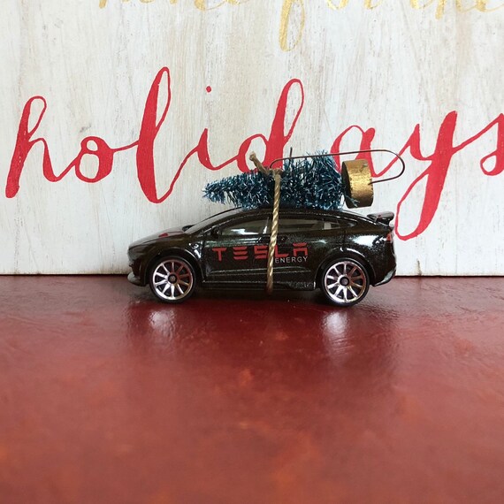 Tesla Model X Carrying Christmas Tree Ornament
