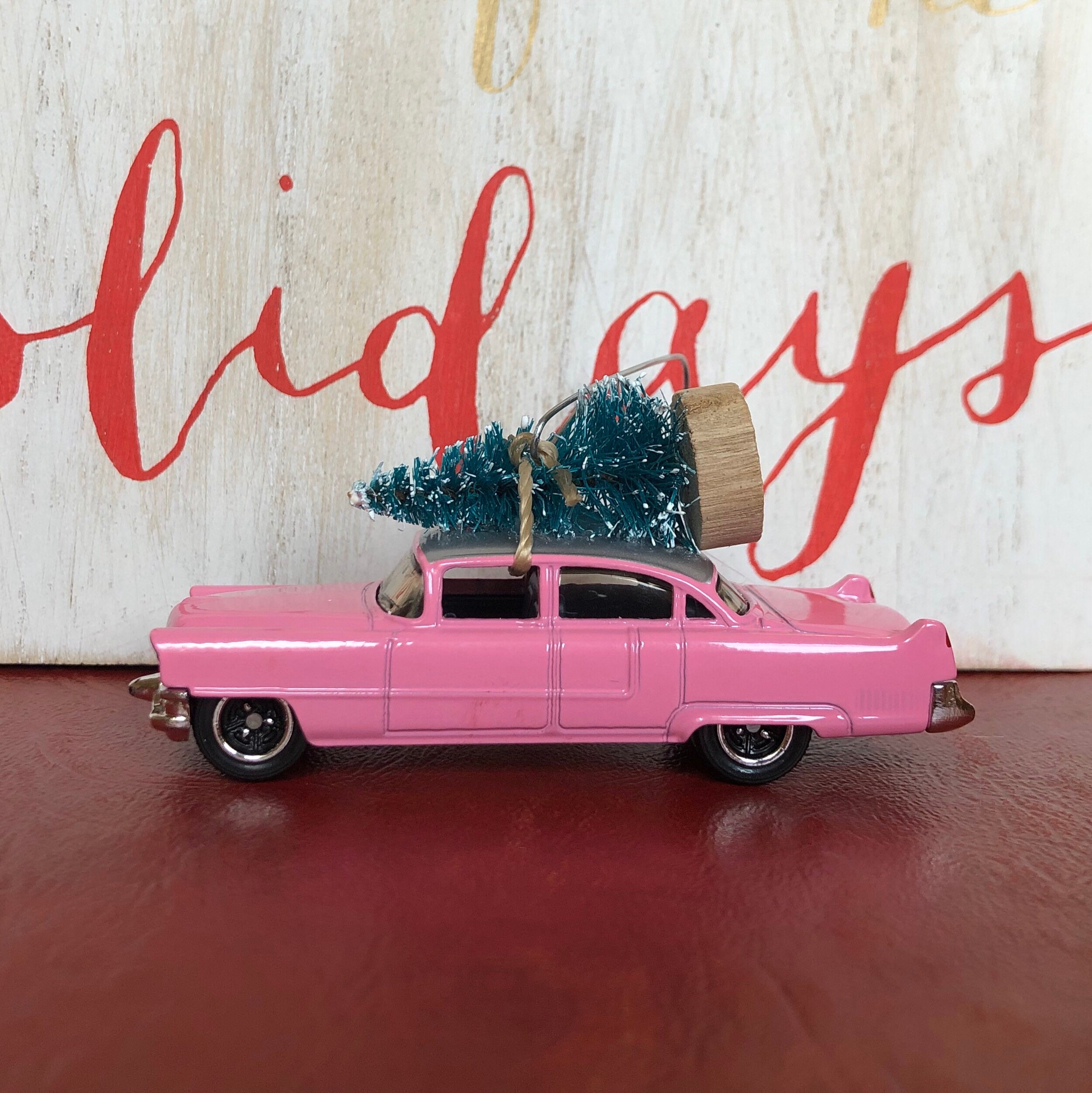 Pink Cadillac Carrying Christmas Tree Ornament Etsy