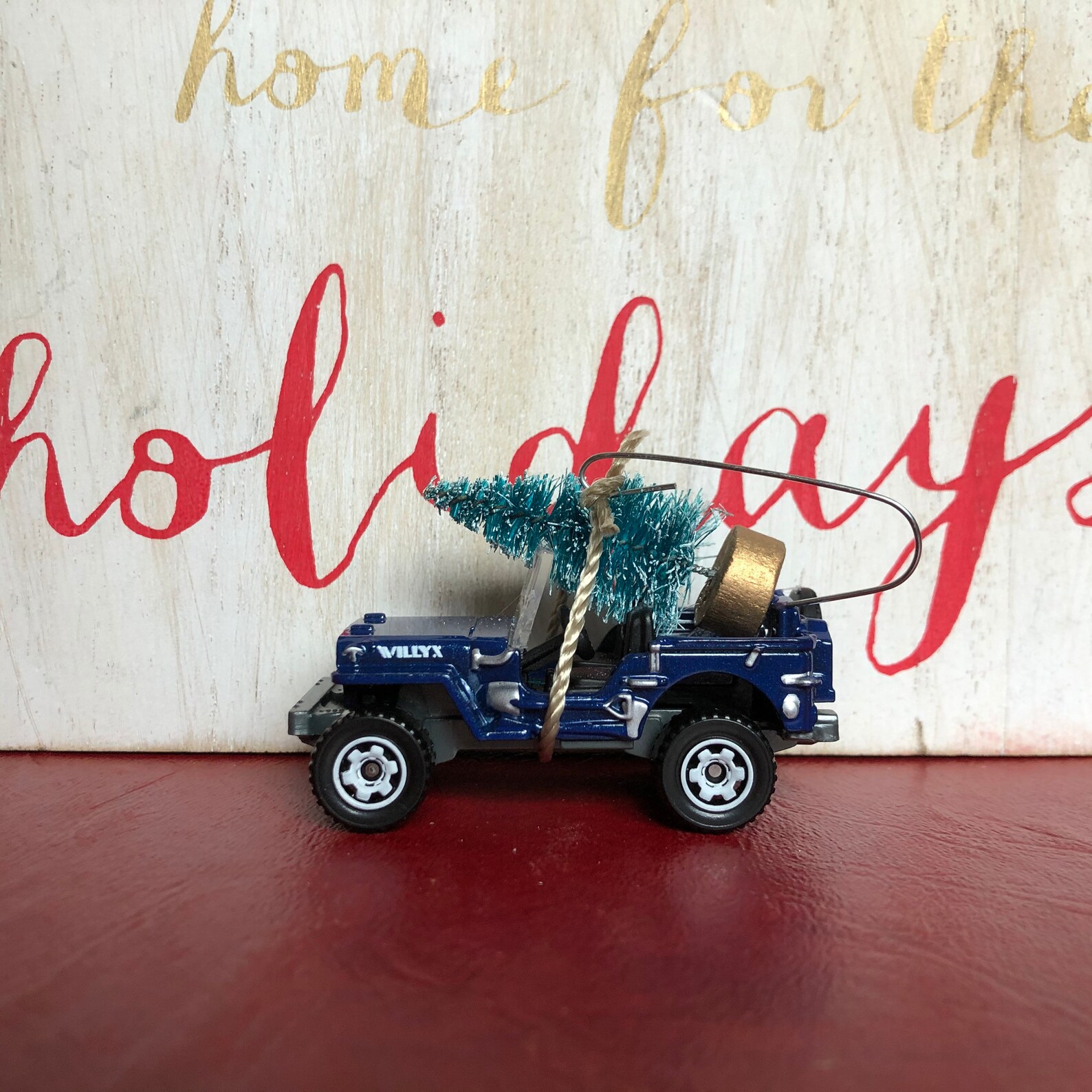 Blue Jeep Willys Carrying Christmas Tree Ornament | Etsy
