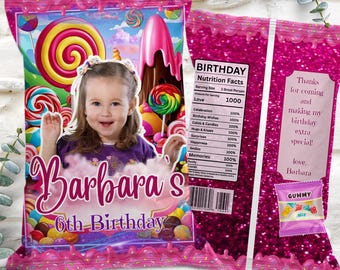 Personalized Sweet Candyland Party Favor Chip Goodies Bag Custom Favor Labels Candy Land Birthday Printable Candyland Birthday Invite PP04