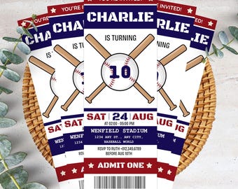 Editable Baseball Birthday Ticket Invitation Sports Party Admission Style All-Star Baseball Birthday Invitation Stub Style Printable TKTX01