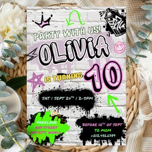 Graffiti Birthday Invitation Editable Party Invite Urban Street Art Theme Graffiti Style Teens & Kids Birthday Invitation ANY AGE  PXHER80