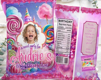 Personalized Sweet Candyland Party Favor Chip Goodies Bag Custom Favor Labels Candy Land Birthday Printable Candyland Girls Invitation PP06