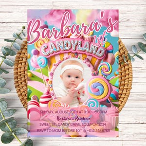 Invito di compleanno Candyland, invito alla festa di Candyland modificabile e stampabile per ragazze, invito digitale a tema Sweet Candy, compleanno PXHER42