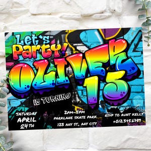 Graffiti Birthday Invitation Editable Party Invite Urban Street Art Theme Graffiti Style Teens & Kids Birthday Invitation ANY AGE  PXHIM41