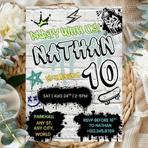 Graffiti Birthday Invitation Editable Party Invite Urban Street Art Theme Graffiti Style Teens & Kids Birthday Invitation ANY AGE  PXHIM35