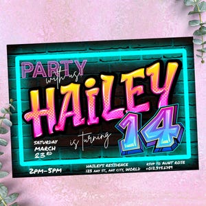Graffiti Birthday Invitation Editable Party Invite Urban Street Art Theme Graffiti Style Teens & Kids Birthday Invitation ANY AGE  PXHER82