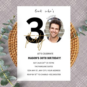 Minimalistische Einladungskarte zum 30. Geburtstag in elegantem, modernem Design für Simple Chic Thirty Party Instant Download Canva Templates PXHIM25