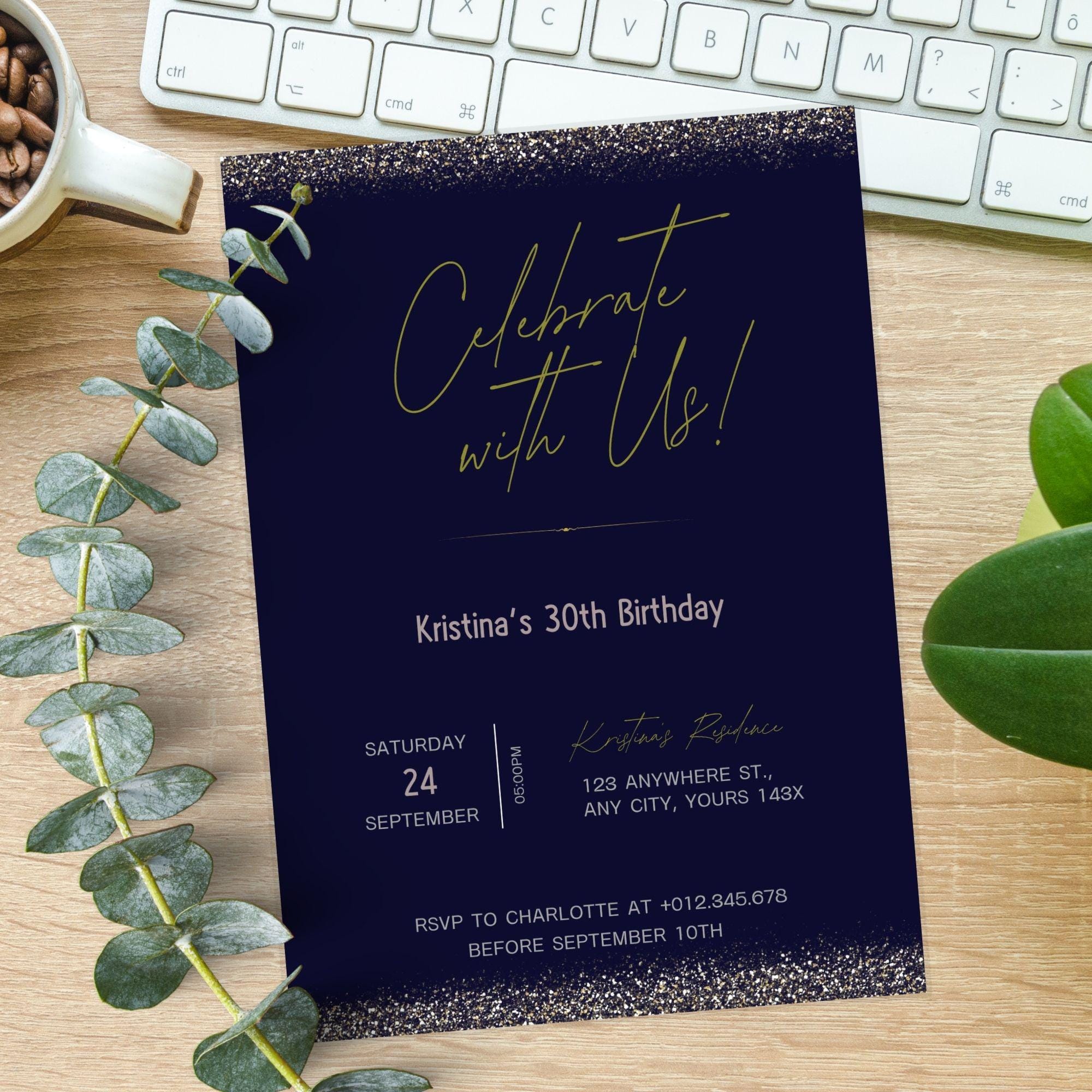Minimalist Birthday Invitation Card Elegant Simply Party Invite ...