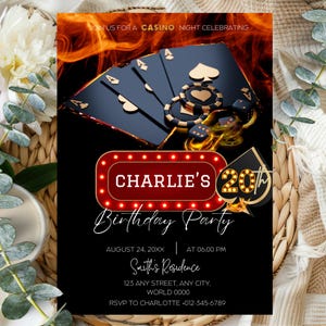 Cartão de convite para noite de pôquer, cartão de convite de aniversário, cartas de baralho de cassino, Ace of Speed Poker Party Casino, cartão de aniversário para impressão PXHIM37