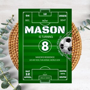 Editable Soccer Birthday Invitation for Boys Party Green Soccer Field Theme Goal Sports Personalized Kids Teens Instant Download PXHIM27