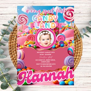 Invito di compleanno Candyland, invito alla festa di Candyland modificabile e stampabile per ragazze, invito digitale a tema Sweet Candy, compleanno PXHER43