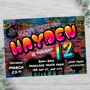 Graffiti Birthday Invitation Editable Party Invite Urban Street Art Theme Graffiti Style Teens & Kids Birthday Invitation ANY AGE  PXHIM39