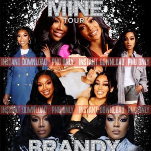 Pode incluir: Um cartaz promocional para "The Boy Is Mine Tour" com Brandy e Monica. O texto está em uma fonte em forma de diamante. O fundo é preto com efeitos de respingos brancos. Várias imagens dos artistas são exibidas.