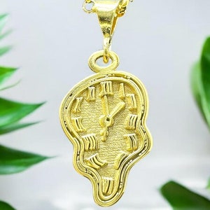 Collar La persistencia de la memoria, colgante de reloj de plata derretida para mujer, joyería de Salvador Dalí para hombre, dije artístico, cadena para ella, regalo para él