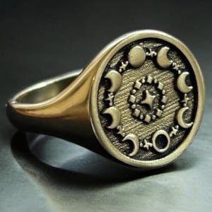 Anel de fase lunar, anel de sinete crescente, anel de mindinho celestial masculino, joias de astrologia feminina, presente de lua cheia, presente para ele, presente para ela