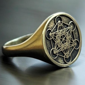 Pierścień Metatrona, Srebrny Pierścień Sygnetowy Metatrona, Pierścień Mały Archanioł, Biżuteria Religijna, Pierścień Geometryczny Salomona, Pieczęć Anioła Życia Prezent