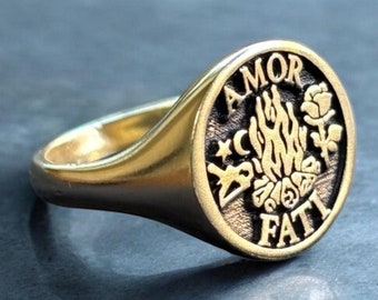Amor Fati Ring, Silber Liebe des Schicksals Siegelring, Stoischer Schmuck, Memento Mori - Vivere Pinky Ring, Geburtstagsgeschenk für Ihn, Geschenk für Sie