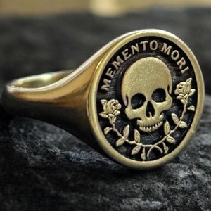 Memento Mori-ring, zilveren zegelring roos schedel, Memento Vivere Pinky-ring heren, Amor Fati-sieraden dames, stoïcijnse verjaardagscadeau voor hem en haar