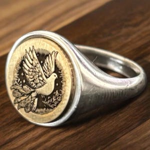 Holy Spirit Dove Ring, Pigeon Signet Ring, Animal Pinky Ring, Religious Ring Women, Flying Bird Jewelry, Birthday Gift for Him, Gift for Him