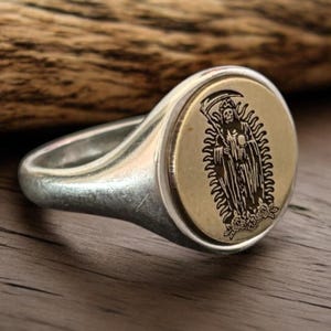Santa Muerte Ring, Silver Grim Reaper Signet Ring, Gold Death Jewelry Women, Death of Angel Pinky Ring Men, Birthday Gift for Him & Her