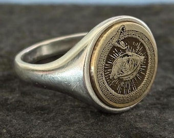 Ouroboros Ring, Evil Eye Signet Ring Woman, Snake Jewelry, Serpent Pinky Ring Men, All Seeing Eye Gift, Ouroboros Gift for Him, Gift for Her