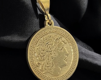 Collar con moneda de Alejandro Magno, colgante con sello de mitología griega, joyería Vergina Sun para hombre, cadena griega antigua para mujer, regalo de cumpleaños para él y para ella