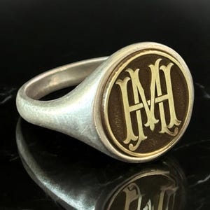 Anillo con doble monograma, anillo con sello de dos iniciales, anillo de dos letras para el meñique para hombre, joyería personalizada para mujer, regalo de moneda personalizado para ella, regalo único para novio
