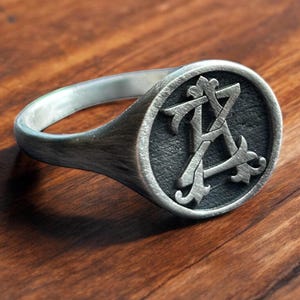 Dubbele monogramring, zegelring met twee initialen, pinkring met 2 letters, heren, personalisatie sieraden vrouwen, aangepaste munt cadeau haar, unieke vriend