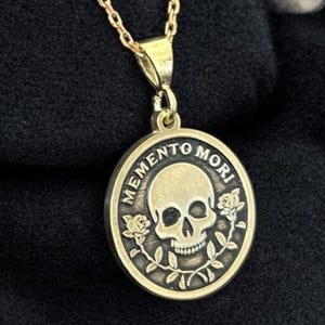Memento Mori Necklace, Silver Rose Skull Pendant, Memento Vivere Jewelry, Amor Fati Charm, Stoic Chain, Coin Birthday Gift Him and Gift Her