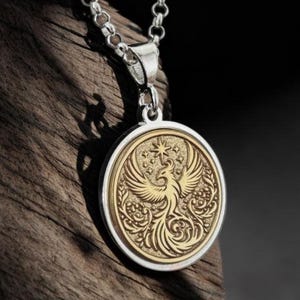 Phoenix Halskette, Symbol der Wiedergeburt aus der Asche Anhänger, legendäre Rising Medaillon Männer, Simurg Kette Frauen, Feuervogel Münze Charm Geschenk