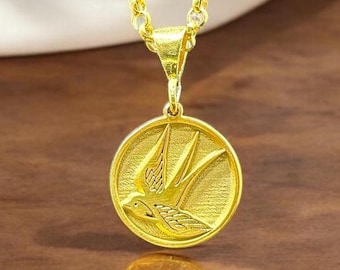 Schwalbe Halskette, Silber Vogel Anhänger Frauen, Tier Schmuck Mann, Symbol der Freiheit Charme, Natur Münze Kette, Sonne Geschenk für ihn, Geschenk für sie