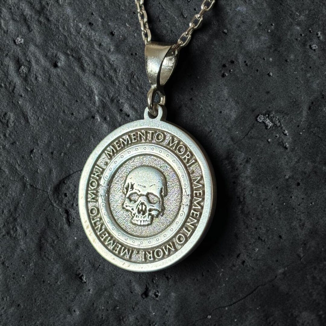 Memento Mori Necklace, Silver Memento Vivere Pendant, Amor Fati Skull ...