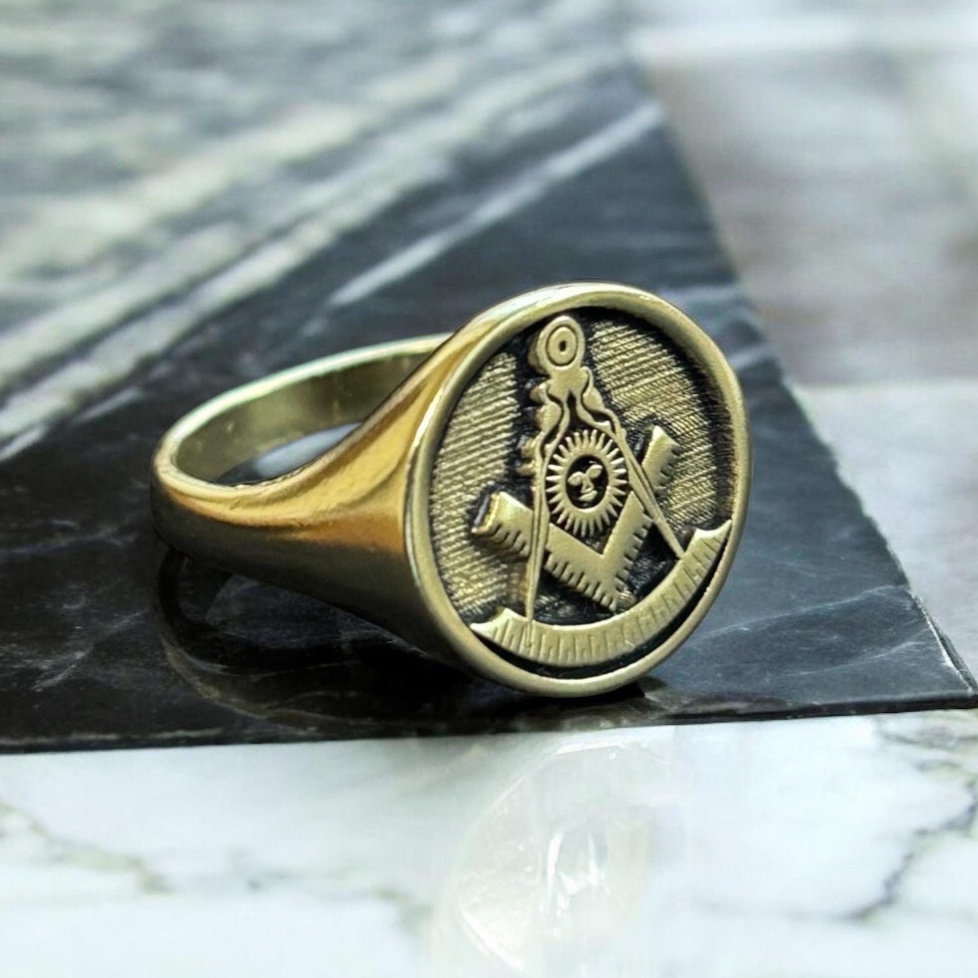 Anello Massonico Blu Da Uomo, Anello Massonico Massonico In Oro - Foto 5