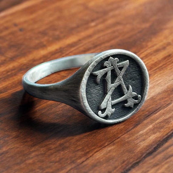 Dual Monogram Ring, Two Initial Signet Ring, 2 Letter Pinky Ring Men, Personalization Jewelry Women, Custom Coin Gift Her, Unique Boyfriend