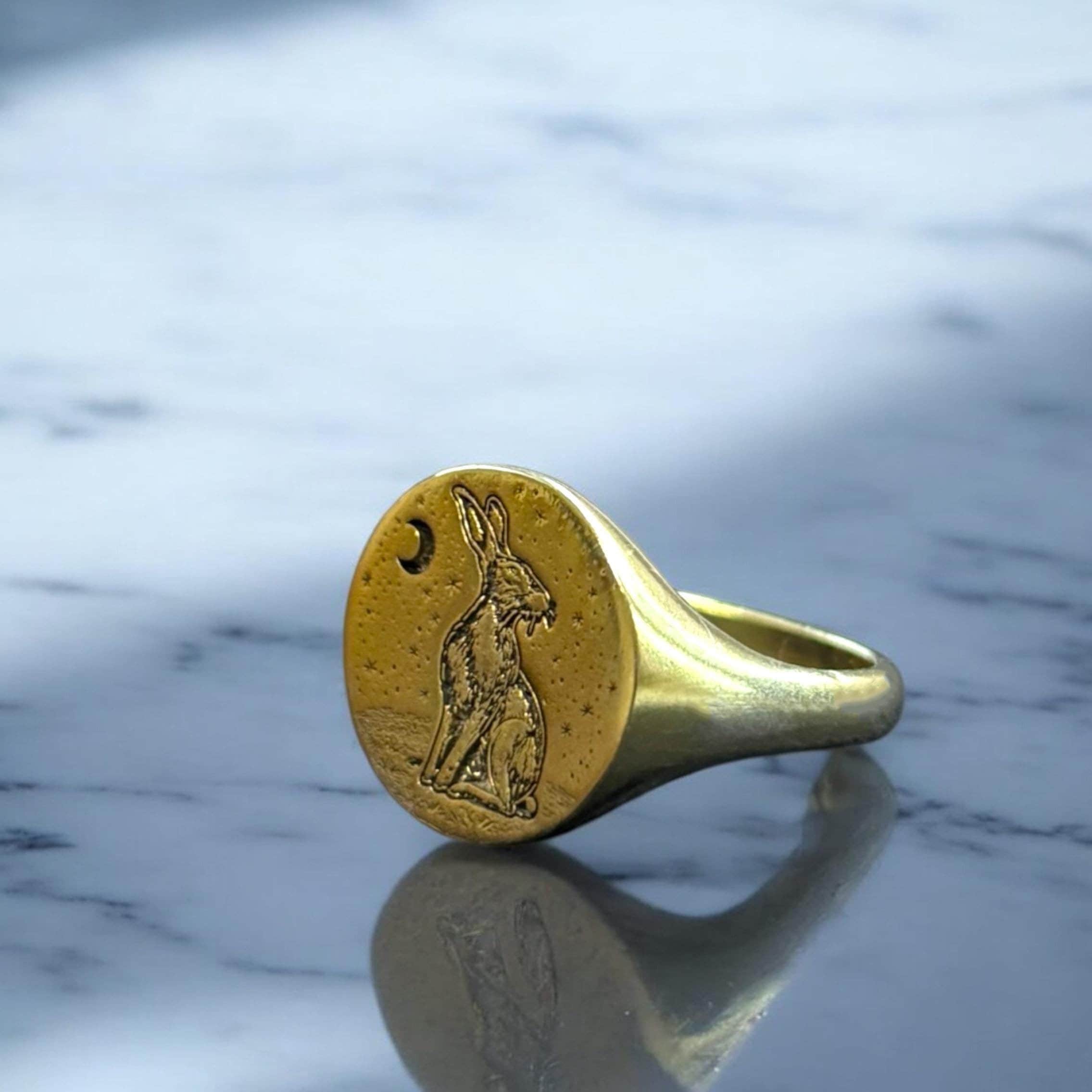 Rabbit Ring, Silver Bunny Pinky Ring Man, Animal Jewelry, Moon and ...