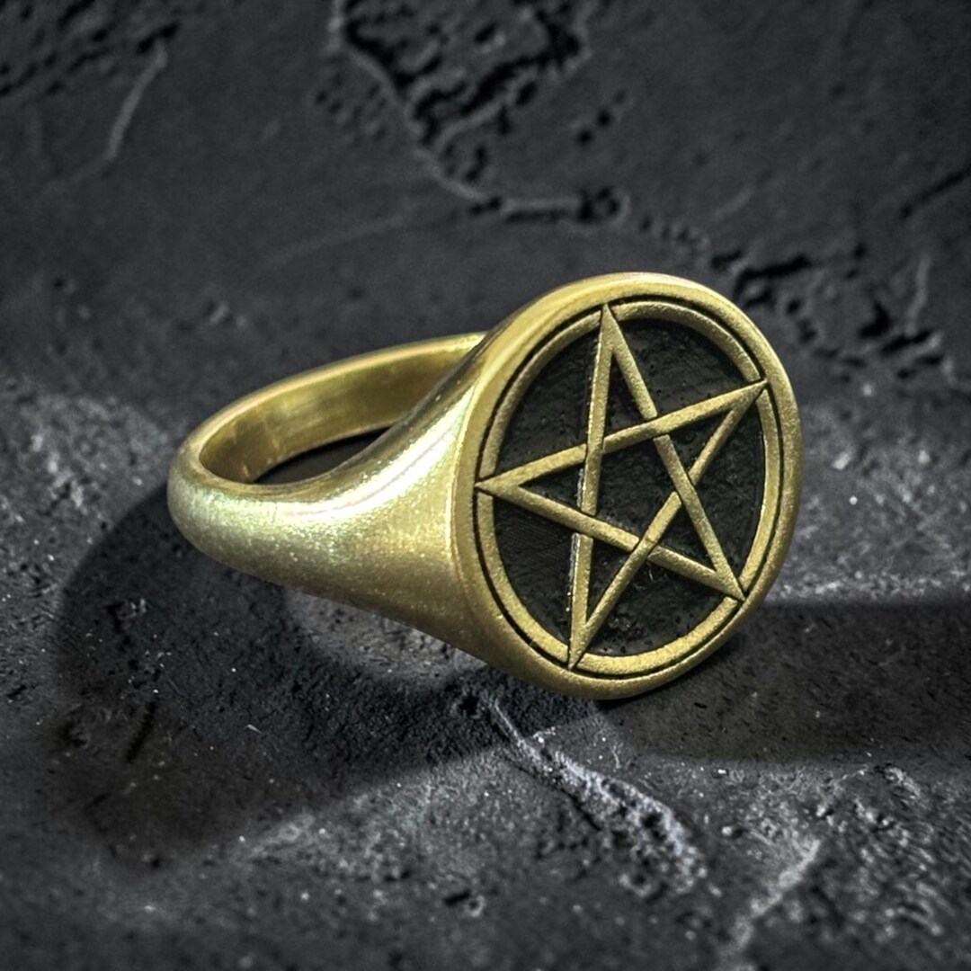 Pentagram Ring, Silver Five Point Star Occult Signet Ring, Witchcraft ...