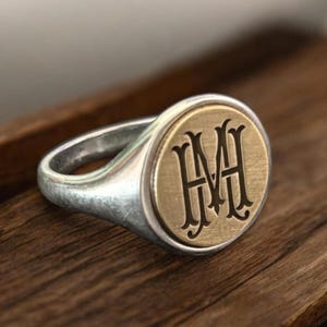 Anillo con doble monograma, anillo con sello de dos iniciales, anillo de dos letras para el meñique para hombre, joyería personalizada para mujer, regalo de moneda personalizado para ella, regalo único para novio