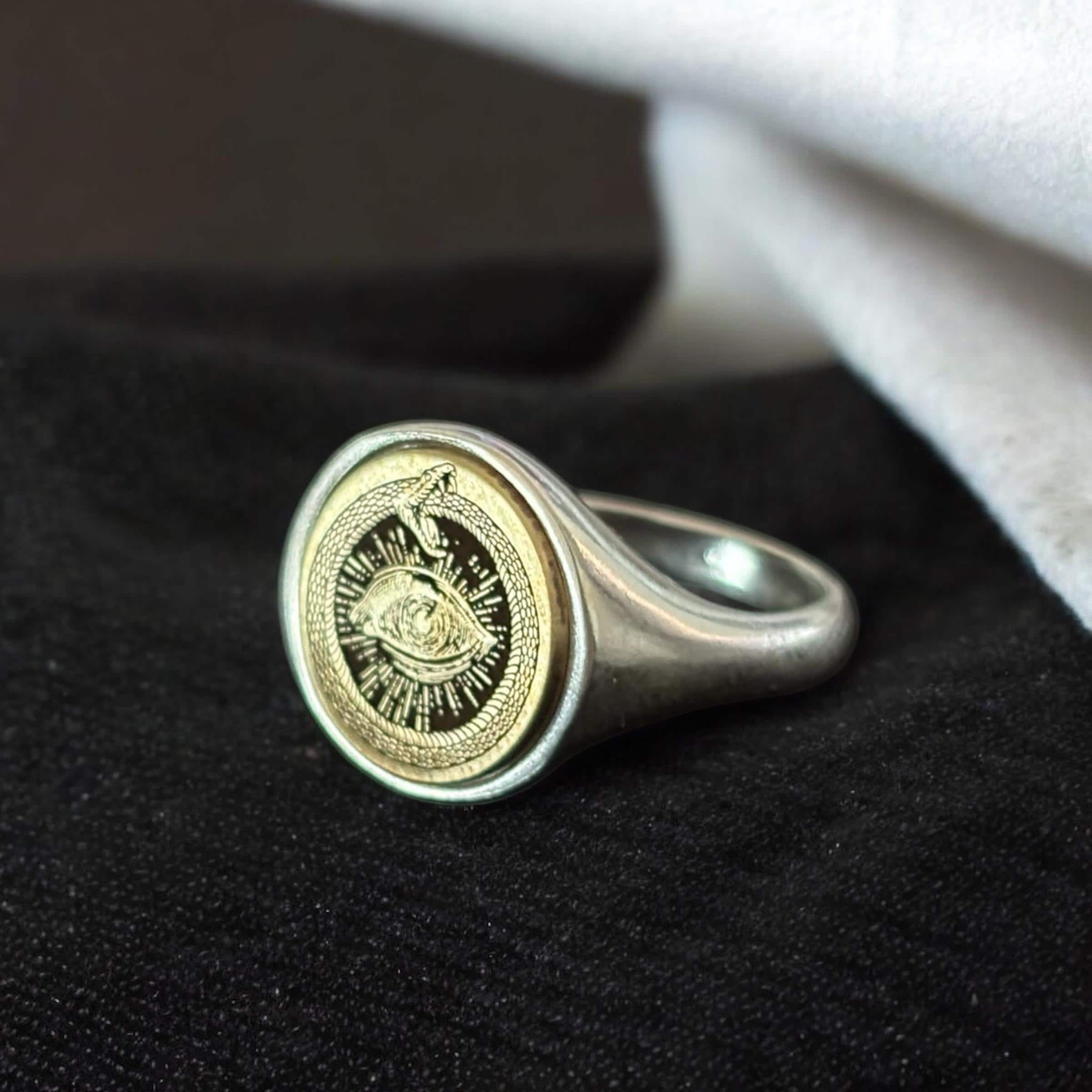 Ouroboros Ring, Evil Eye Signet Ring Woman, Snake Jewelry, Serpent