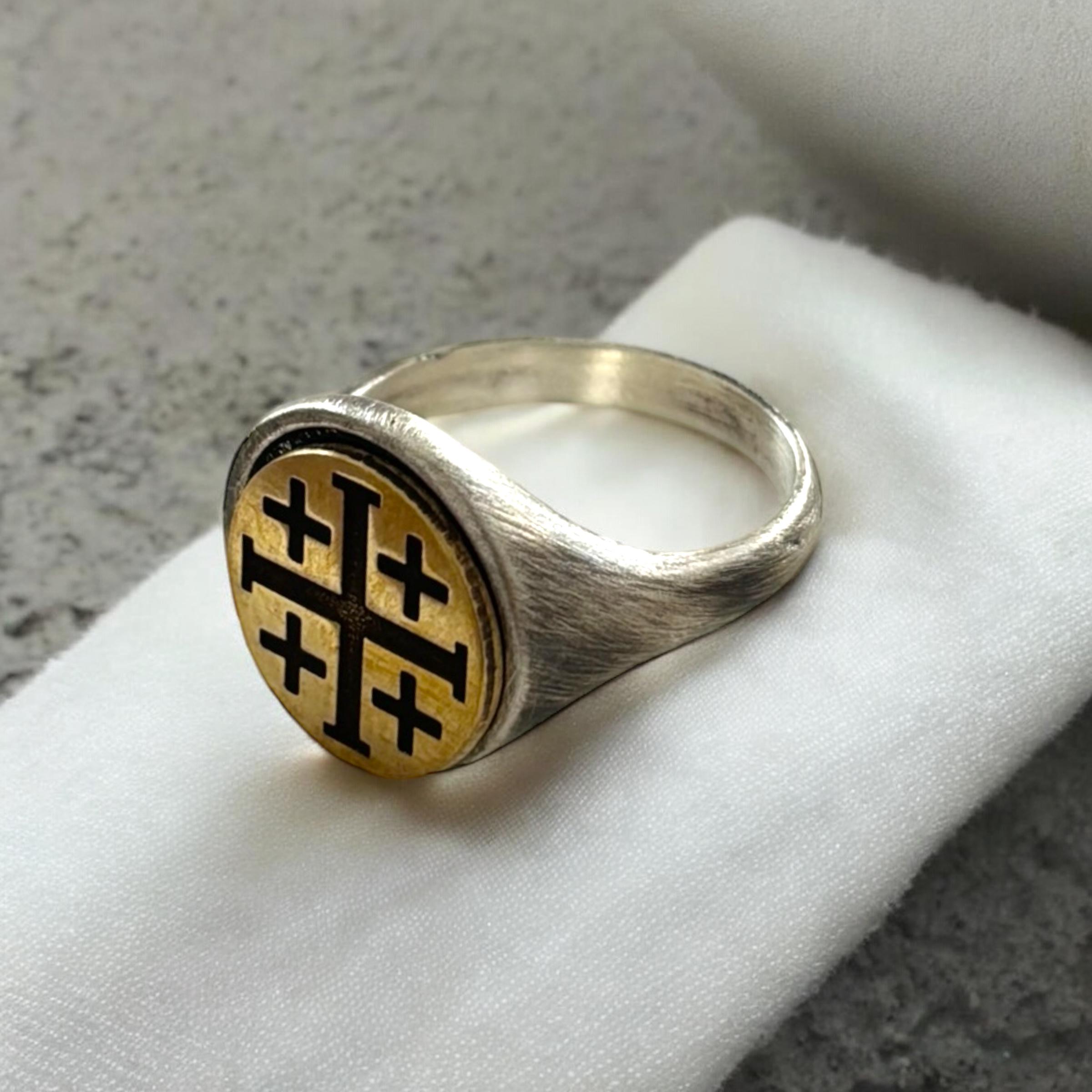 Jerusalem Cross Ring, Silver Christian Signet Ring, Religious Pinky ...