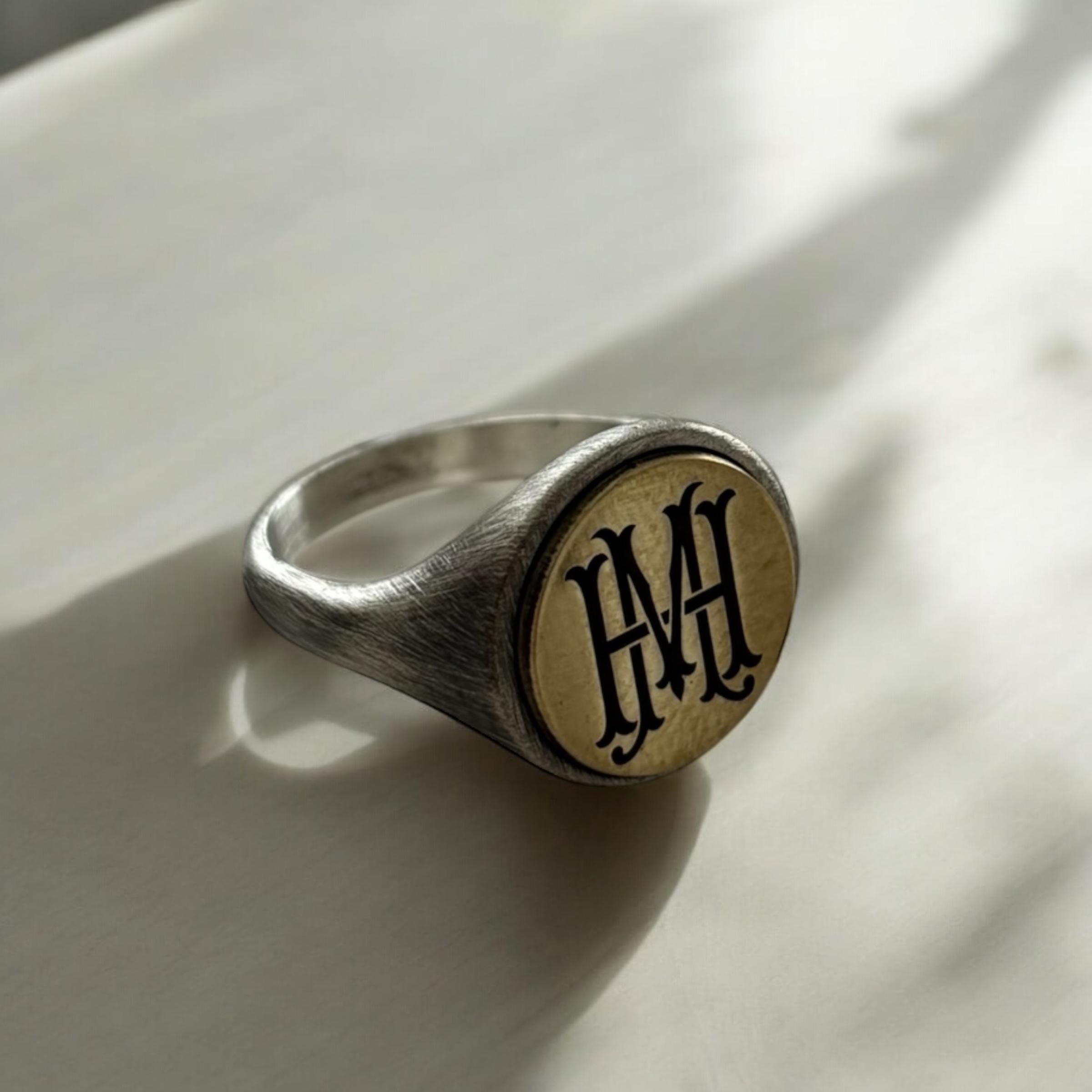 Dual Monogram Ring, Two Initial Signet Ring, 2 Letter Pinky Ring Men ...