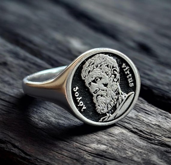 Epictetus Ring, Silver Stoic Signet Ring, Greek Philosopher Pinky