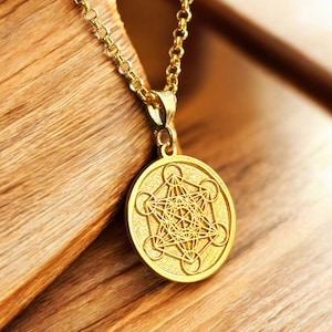 Metatron Cube Pendant, Sterling Silver Archangel Charm, Religious Necklace