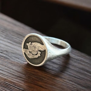 Hades en Persephone-ring, zilveren zegelring granaatappel, oude Griekse pinkring man, mythologie sieraden, verjaardagscadeau voor hem en haar Oxidized