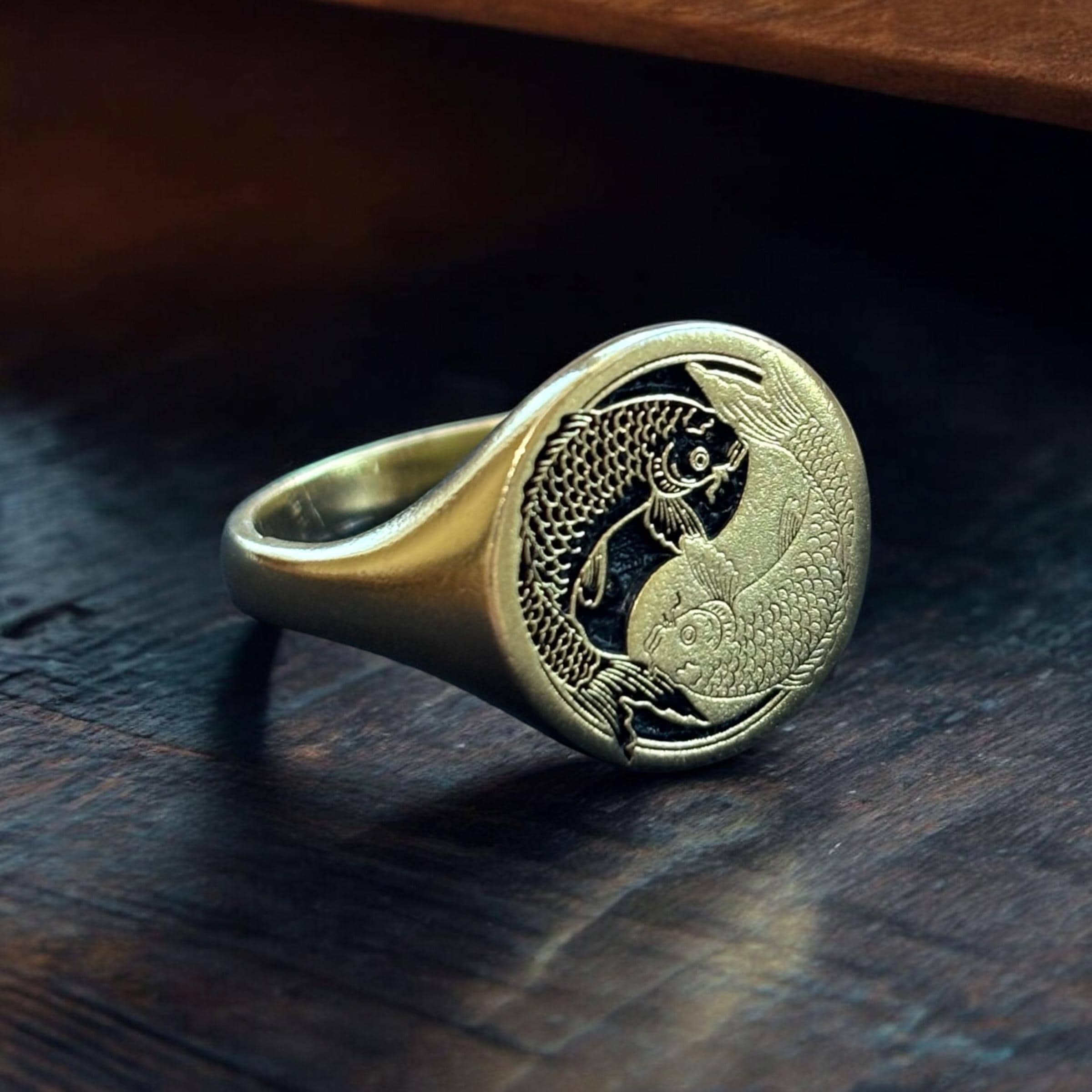 Koi Fish Ring, Japanese Kanji Signet Ring, Pisces Jewelry Women