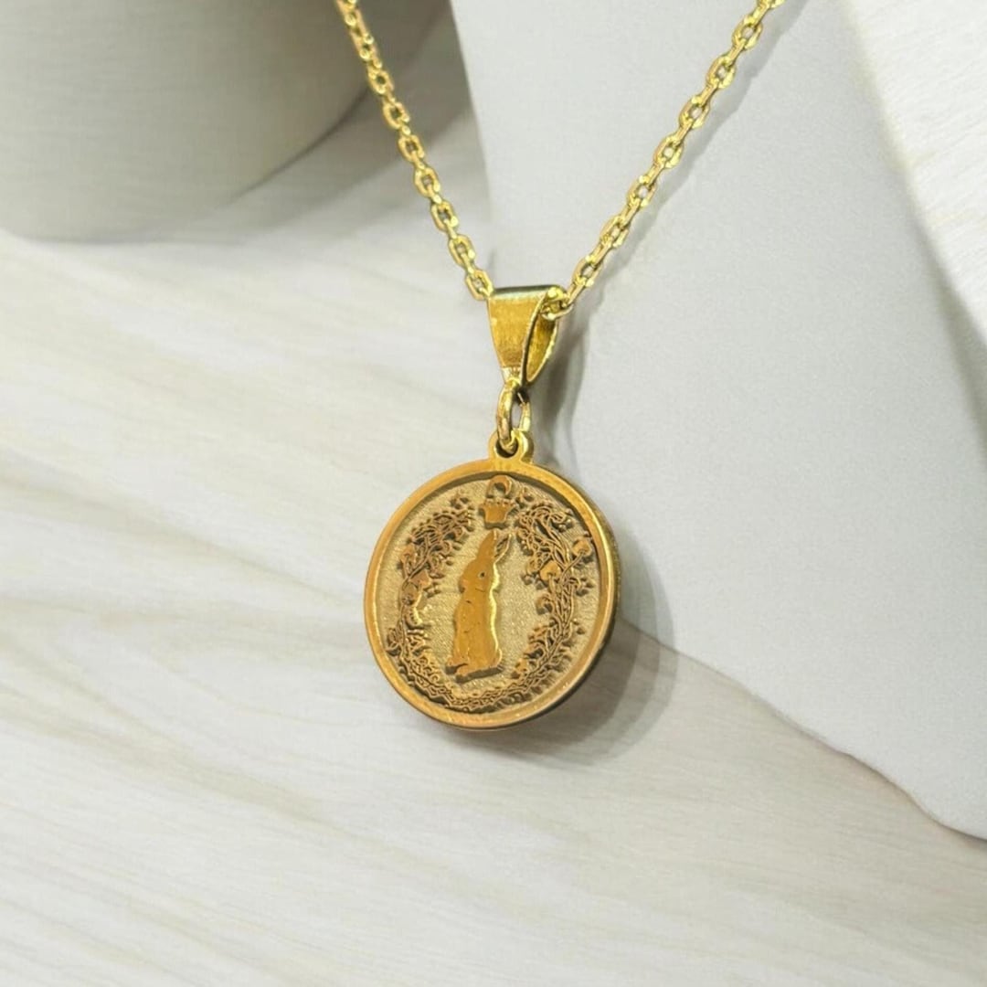 White Rabbit Necklace, Silver Floral Coin Pendant, Gold Bunny Chain ...