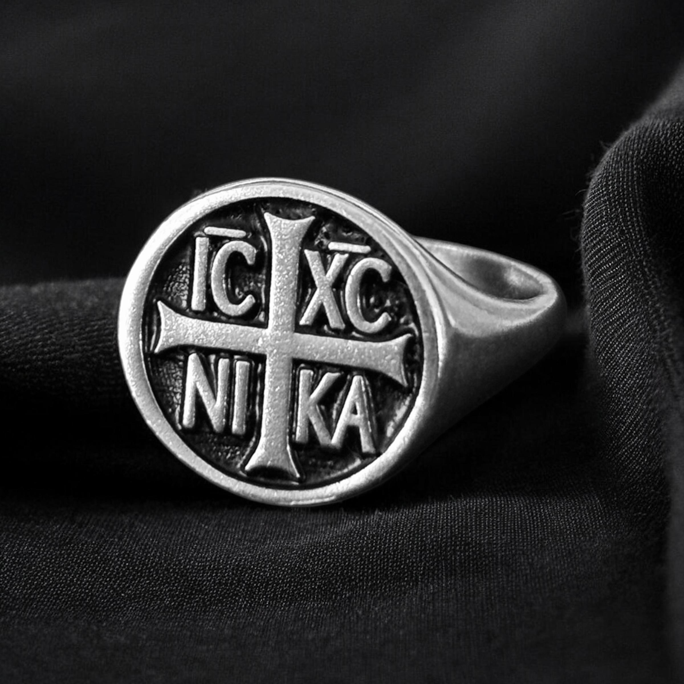 IC XC NIKA Cross Ring – Silver Orthodox Christian Signet Ring for