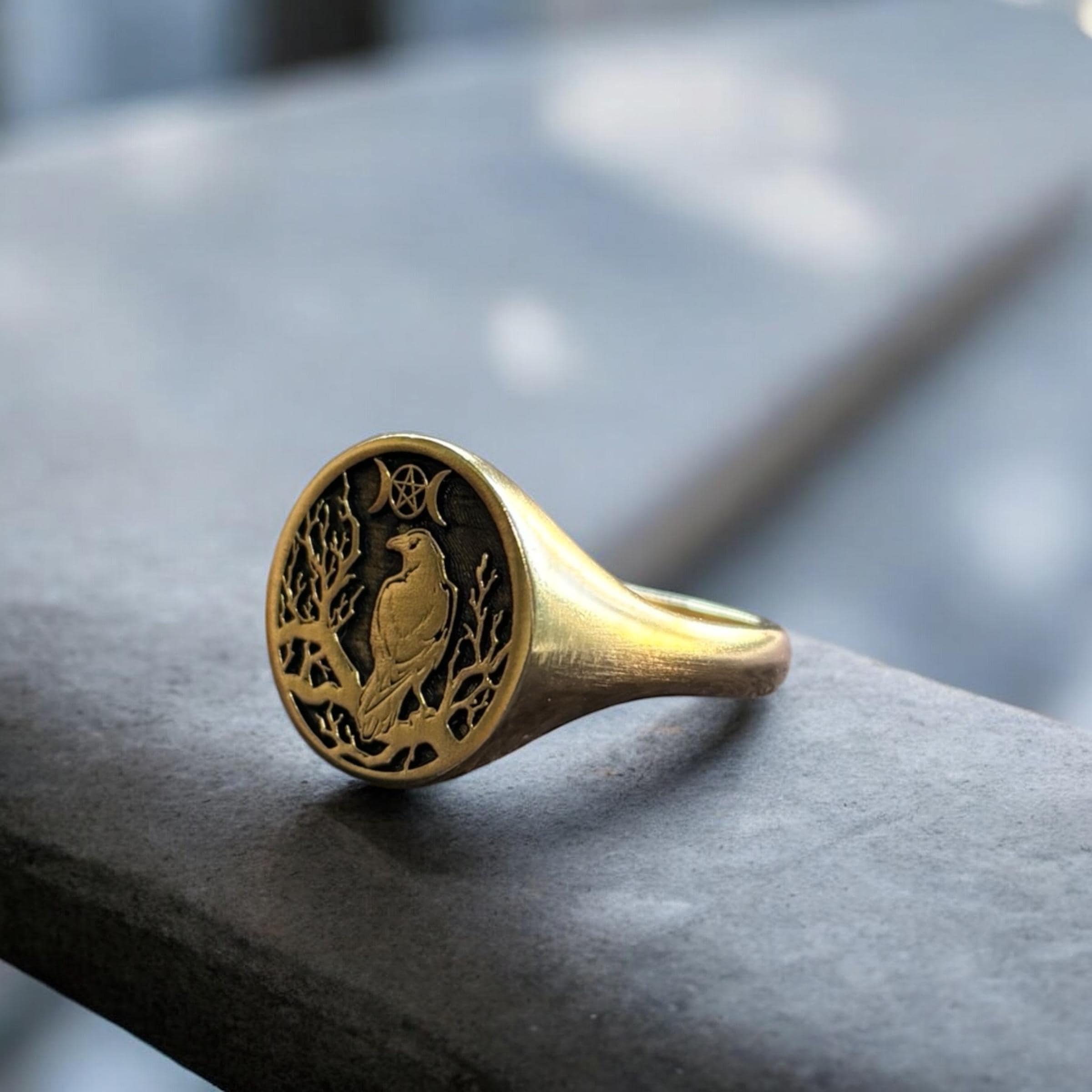 Raven Signet Ring, Crow Silver Pinky Ring, Corvine Gothic Jewelry ...